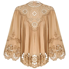Zimmermann Awaken Embroidered Yoke Blouse, Straw